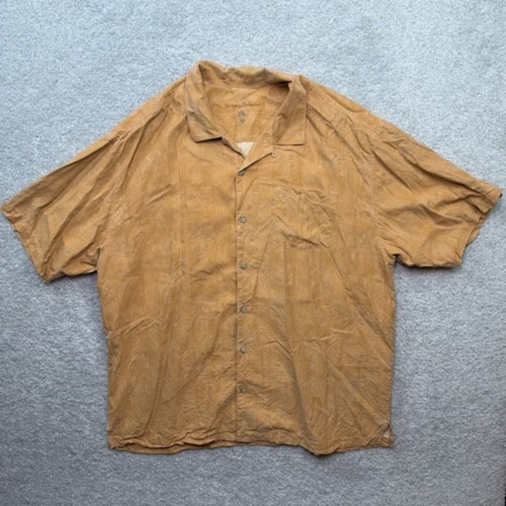 Tommy Bahama Mens XXL Burnt Orange 100% Silk Jacquard Hawaiian Camp Shirt 2XL